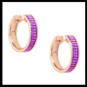 Kendra Scott rose gold Jack hoops with purple baguette crystals